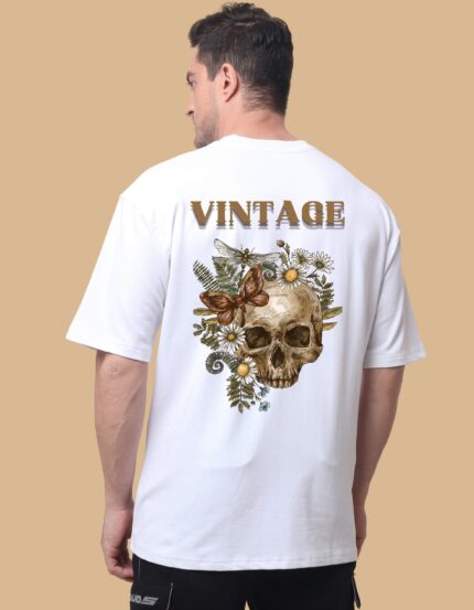Vintage Skull Botanical Graphic Oversized T-Shirt
