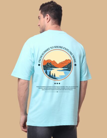 Explore More Graphic oversized T-Shirt - Aqua Blue