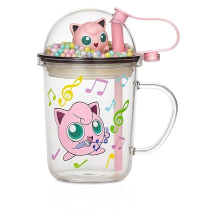 Grafftee Cute Cartoon Glass Mug with Lid & Straw – 3D Decorative Topper, 400ml Transparent Drinking Cup for Kids & Adults | Gift Mug for Coffee, Milk, Juice & Smoothies
